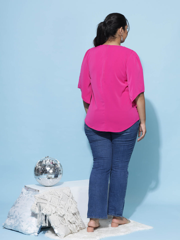 Viscose Blend Round Neck Pink Casual Top Online With Zip