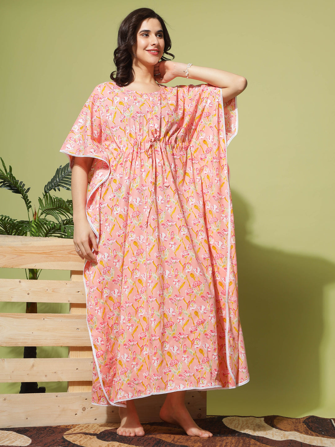 Chic Peach Maternity Kaftan Dress For Women