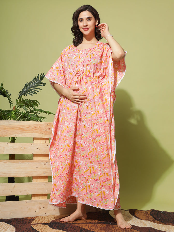 Chic Peach Maternity Kaftan Dress For Women