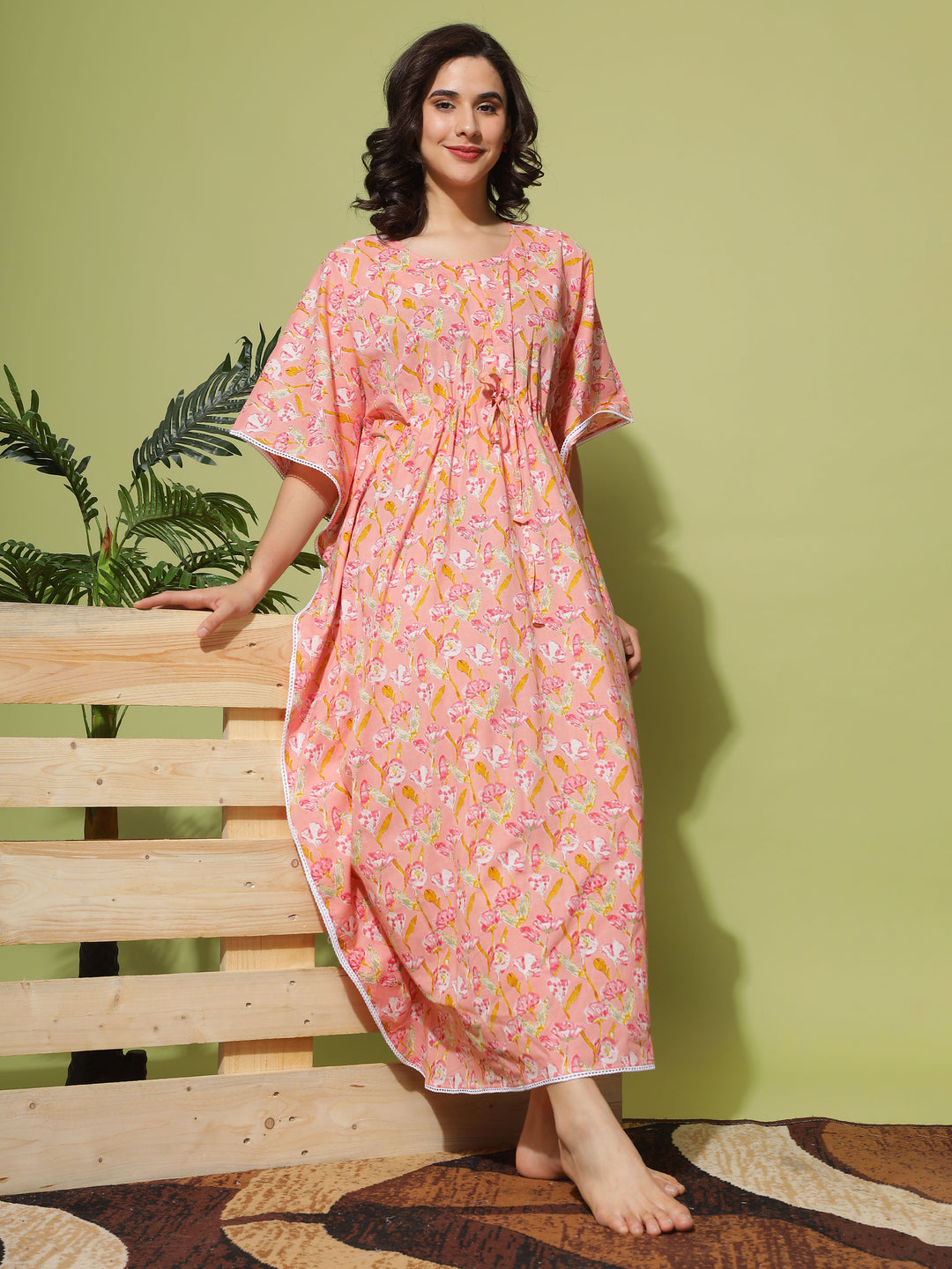 Chic Peach Maternity Kaftan Dress For Women