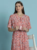 Peach Floral Rayon Nighty for Women Soft Flowy Relaxed Fit