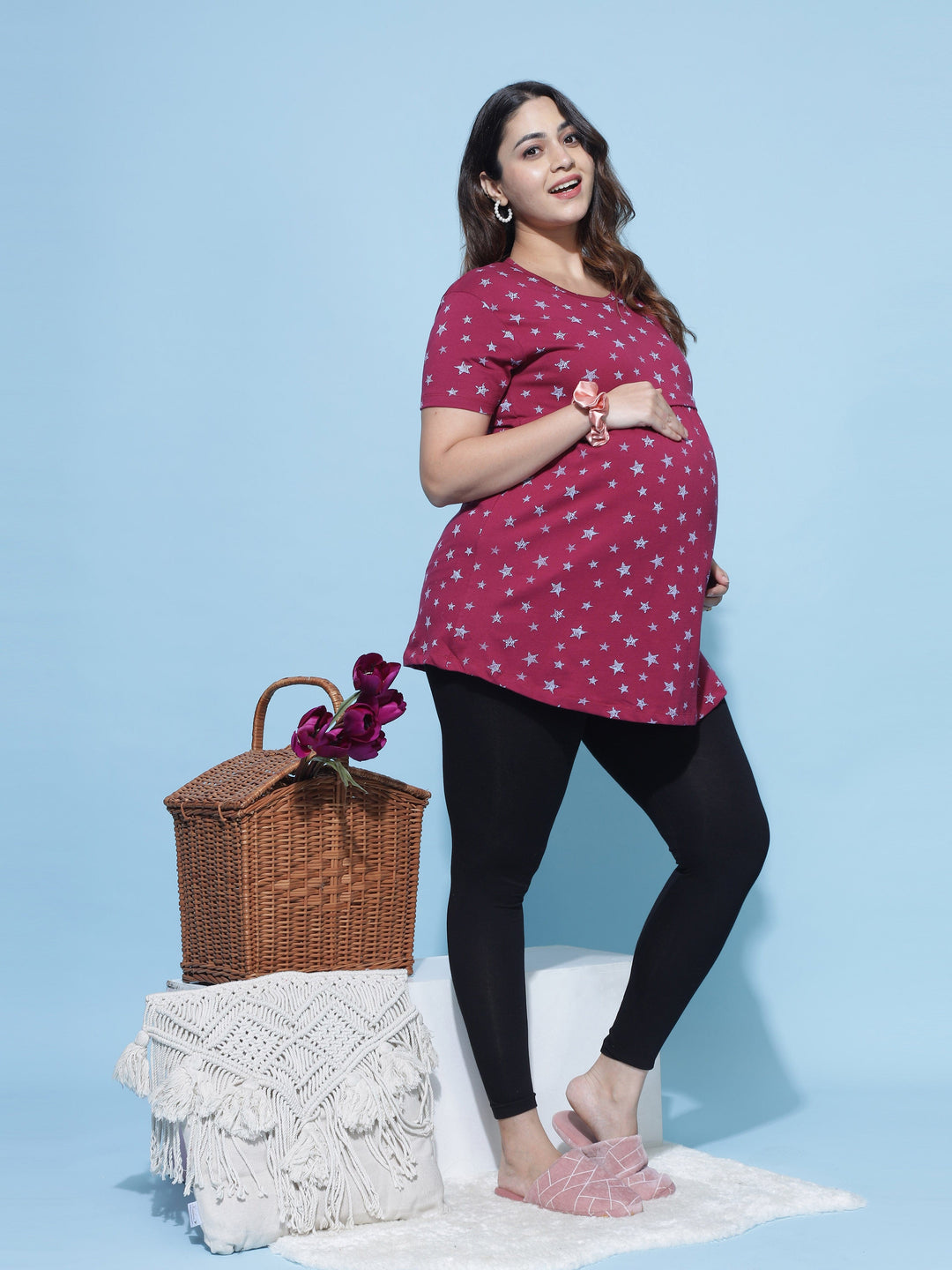  Maternity Top  Hosiery Cotton Maternity Feeding Top | Maroon Nighty- 9shines label 