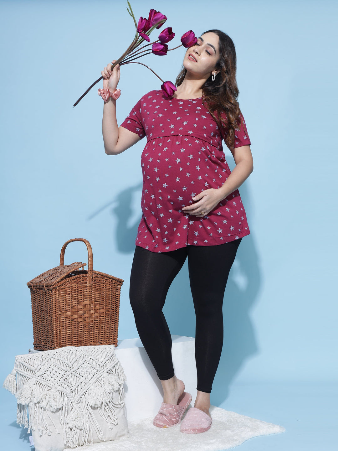  Maternity Top  Hosiery Cotton Maternity Feeding Top | Maroon Nighty- 9shines label 