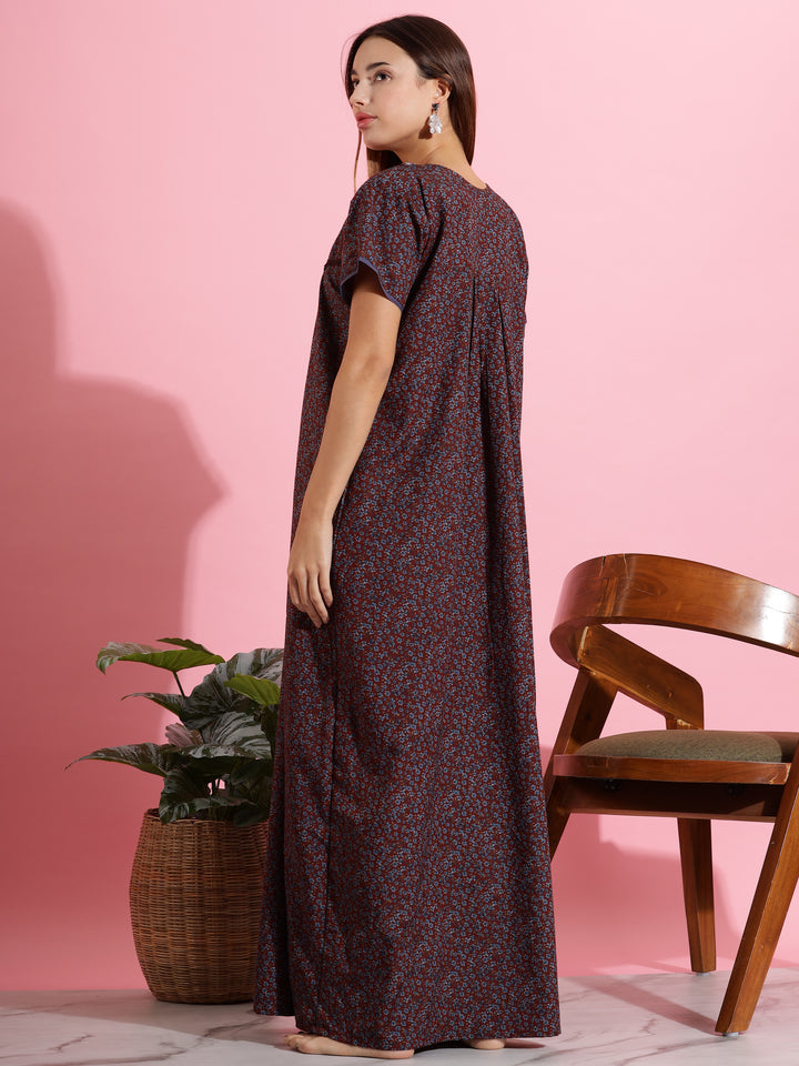 Beautiful Brown Printed Nighty | Soft Cloth Sleepwear