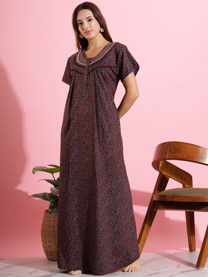 Beautiful Brown Printed Nighty | Soft Cloth Sleepwear