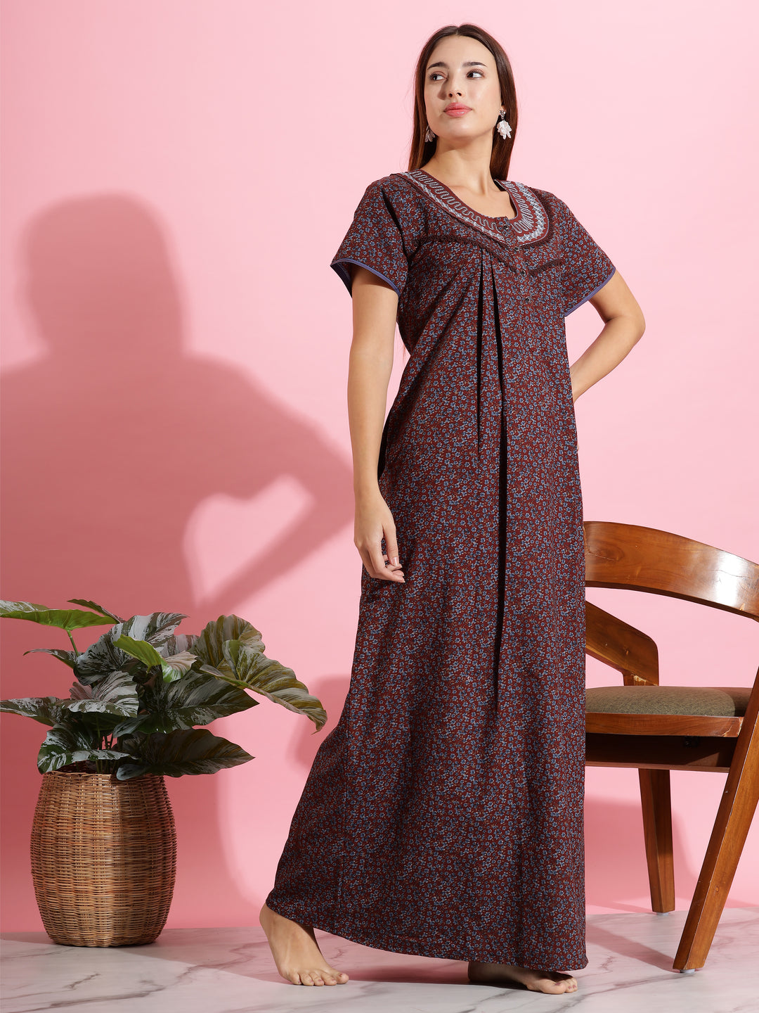 Beautiful Brown Printed Nighty | Soft Cloth Sleepwear