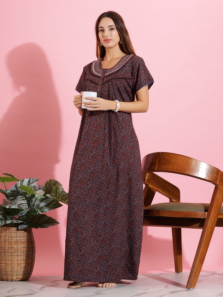 Beautiful Brown Printed Nighty | Soft Cloth Sleepwear