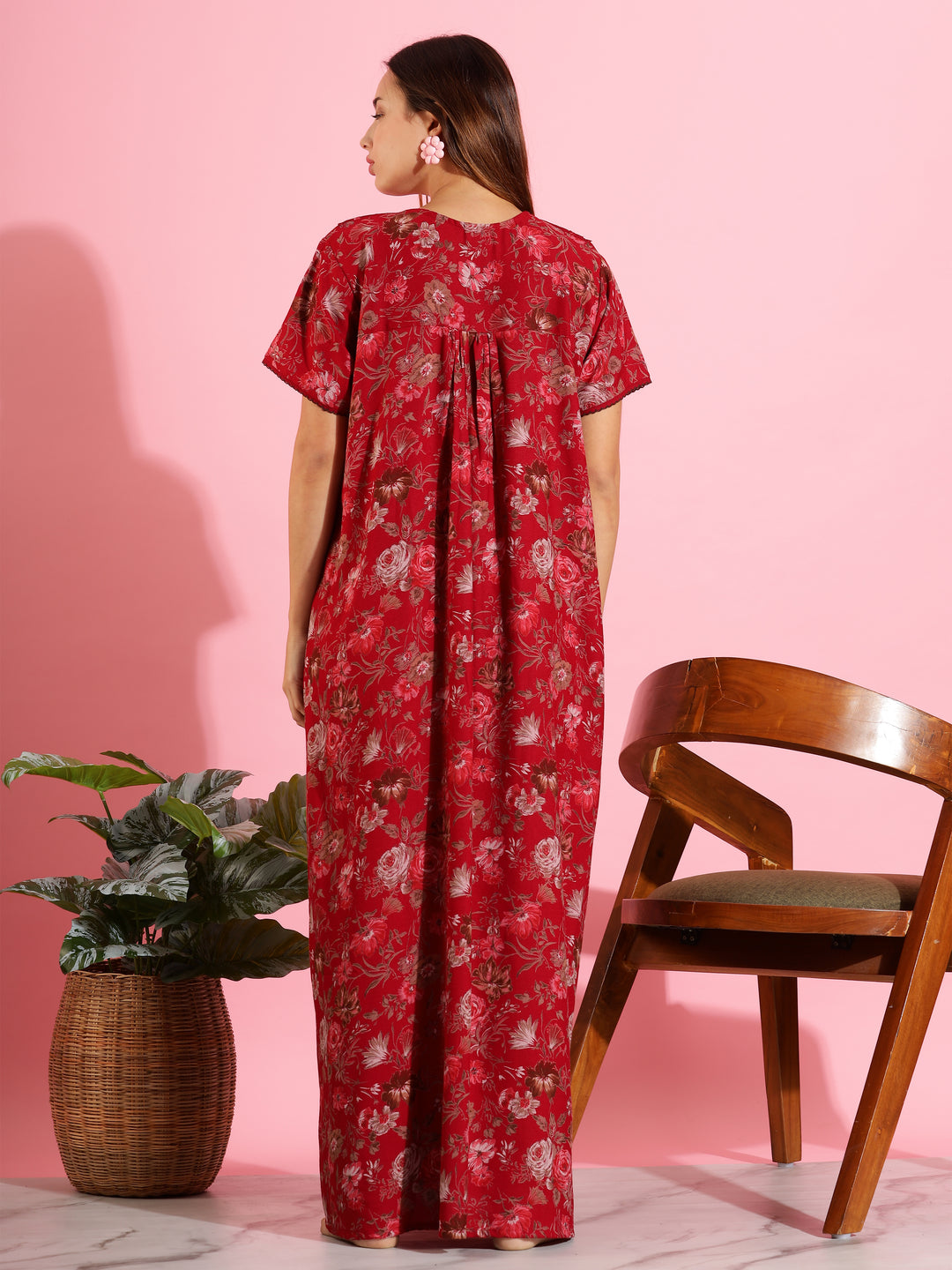 Red Alpine Designer Nighty – Beautiful Floral Sleep Dress