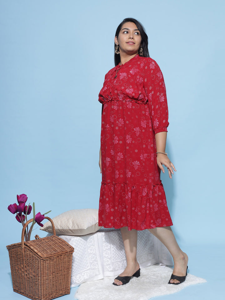 Printed Red Plus Size Casual Dresses for Women