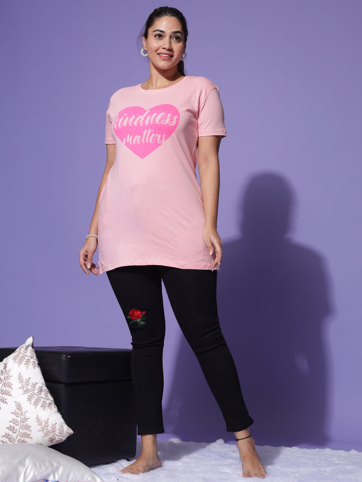 Chic Baby Pink Graphic Long T-Shirt for Women Online