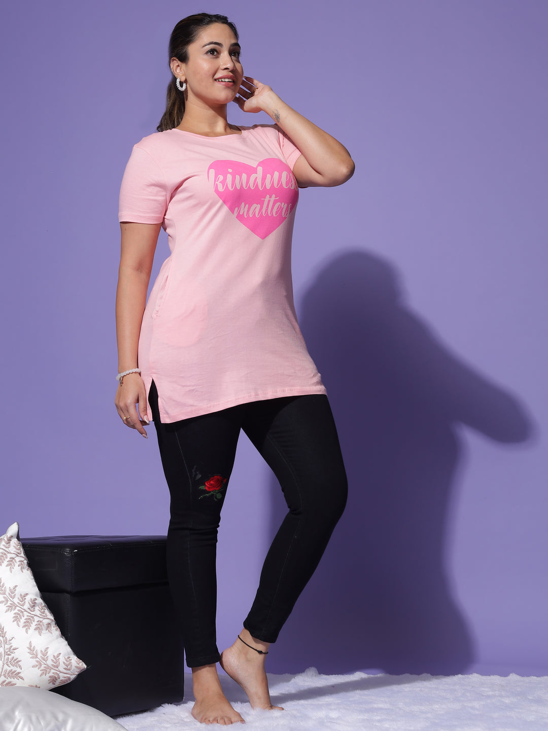  Plus Long T-shirt  Baby Pink Hosiery Cotton Tees: Comfort and Convenience W.PKT- 9shines label 