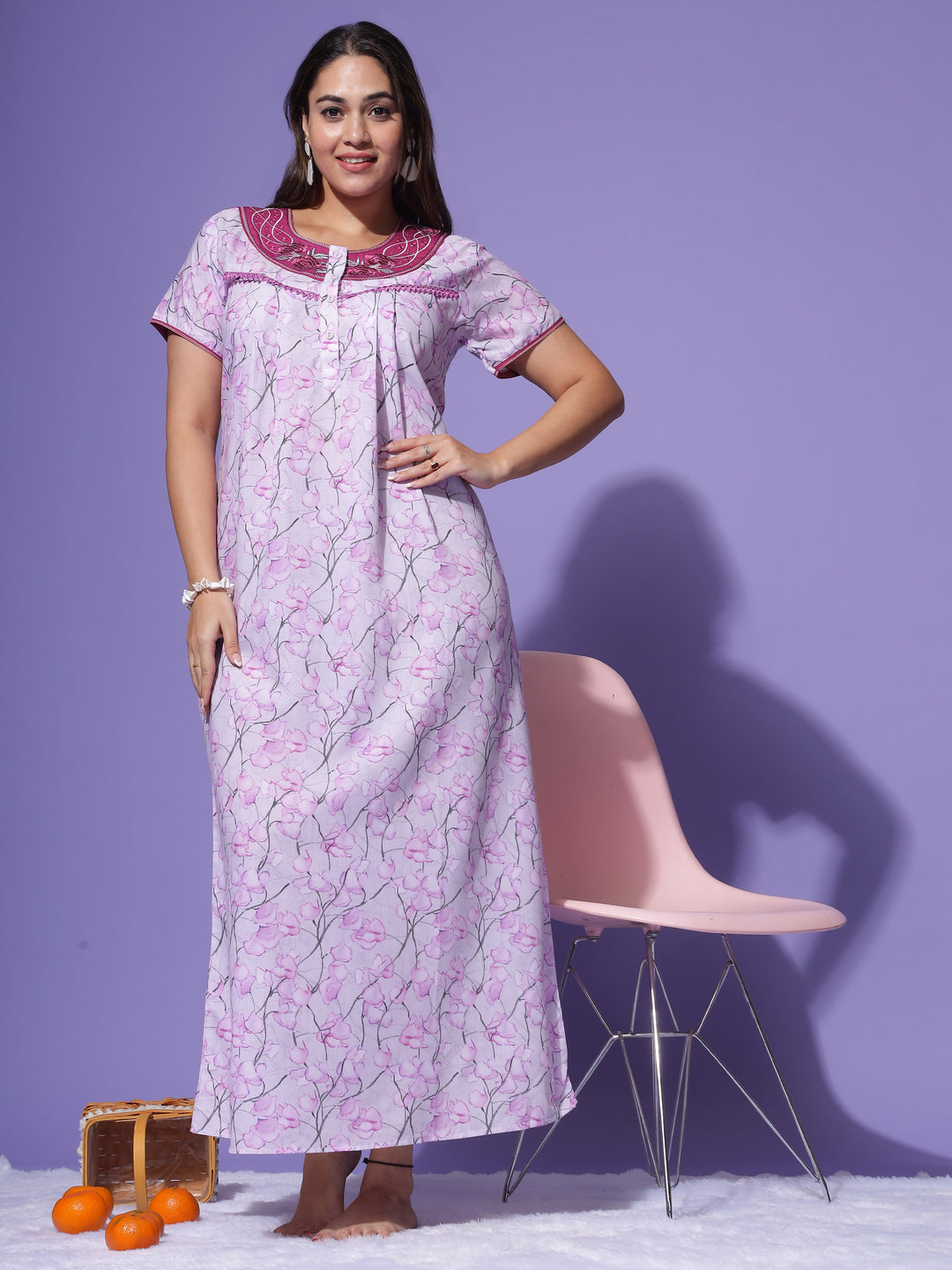  Digital Poly Viscose Nighty  Rose Floral Nightdress: Timeless Charm & Comfort- 9shines label 