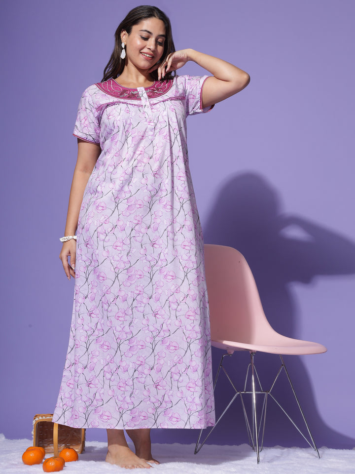  Digital Poly Viscose Nighty  Rose Floral Nightdress: Timeless Charm & Comfort- 9shines label 