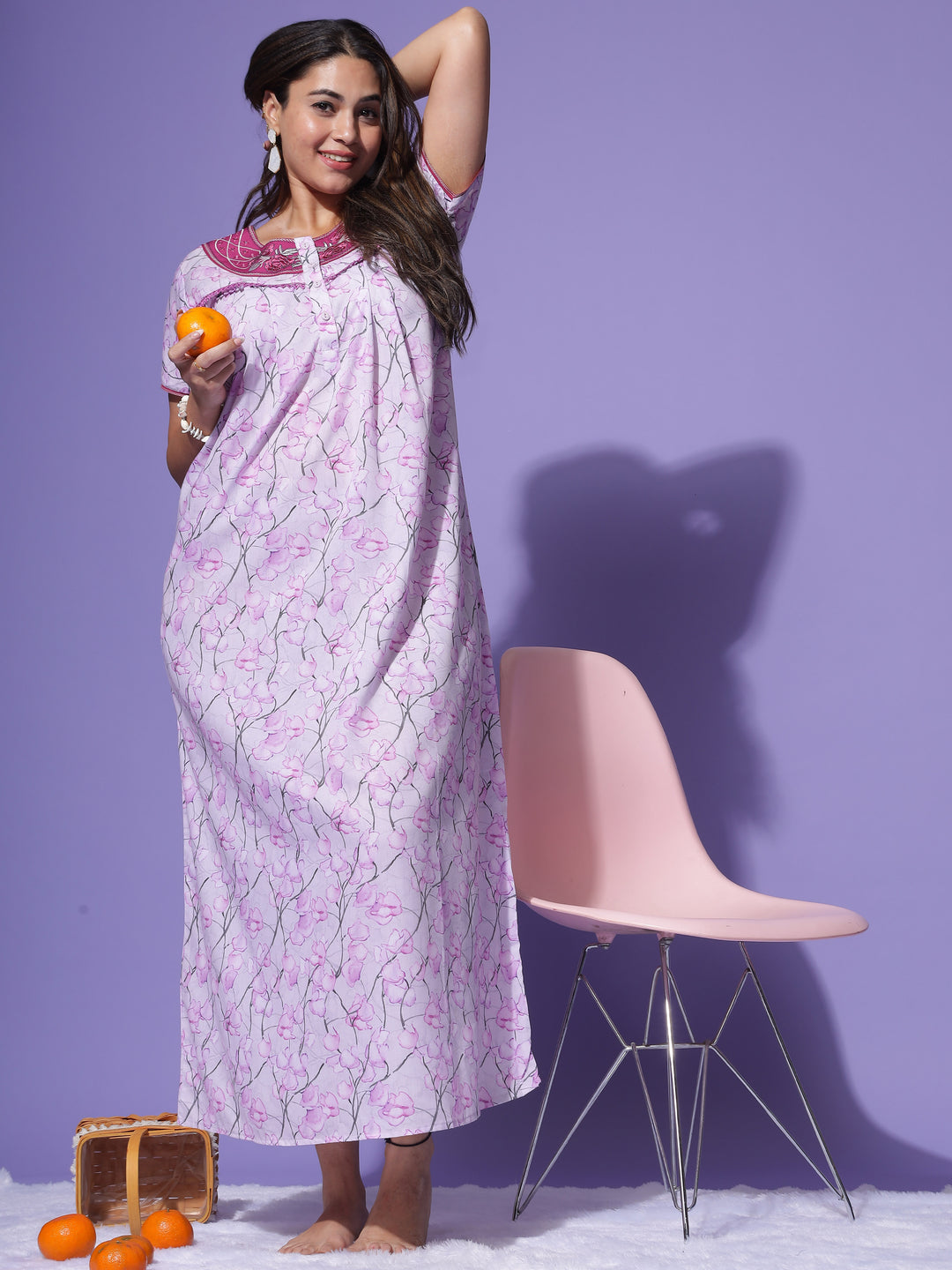  Digital Poly Viscose Nighty  Rose Floral Nightdress: Timeless Charm & Comfort- 9shines label 