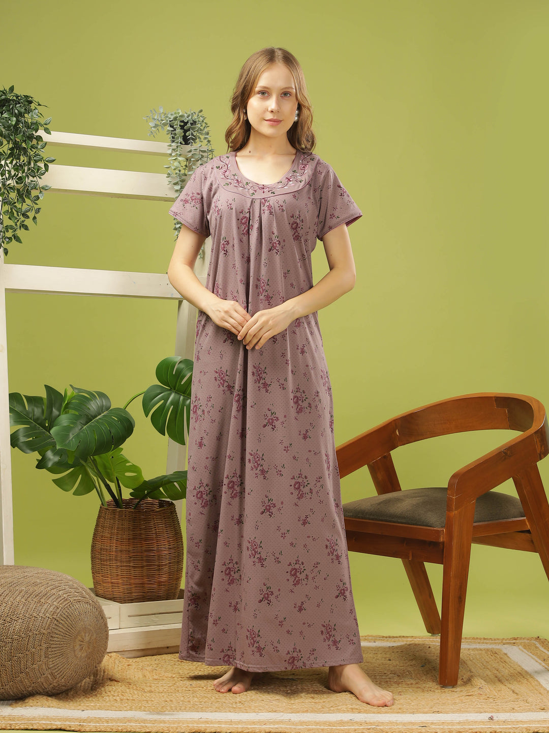 Purple cotton designer nighty