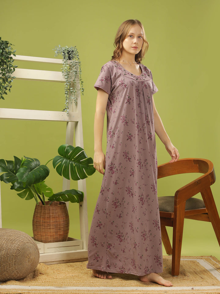 Cotton Blend Designer Nighty Purple