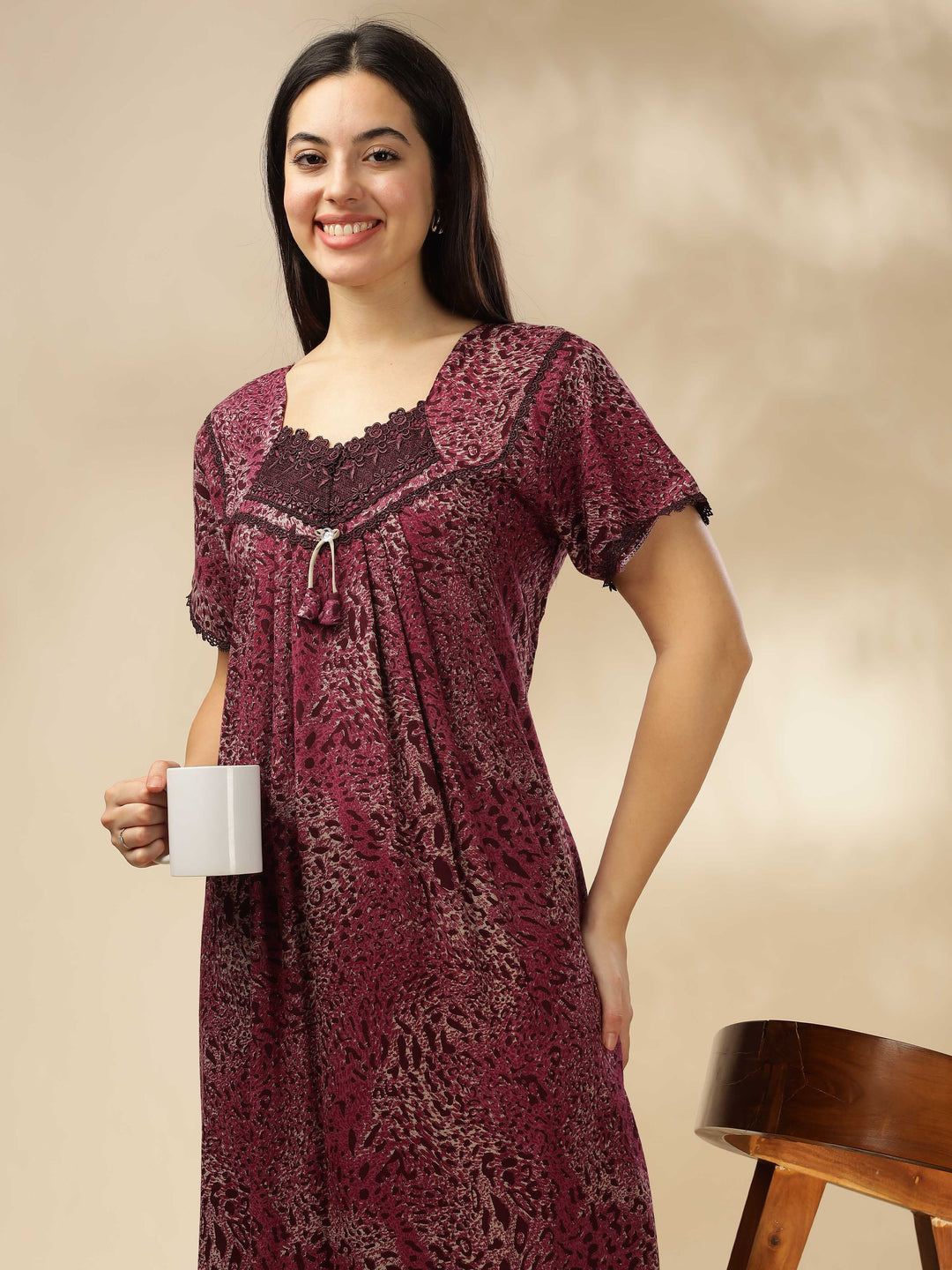 Cozy Pink Alpine Pleated Designer Nighty for Women  