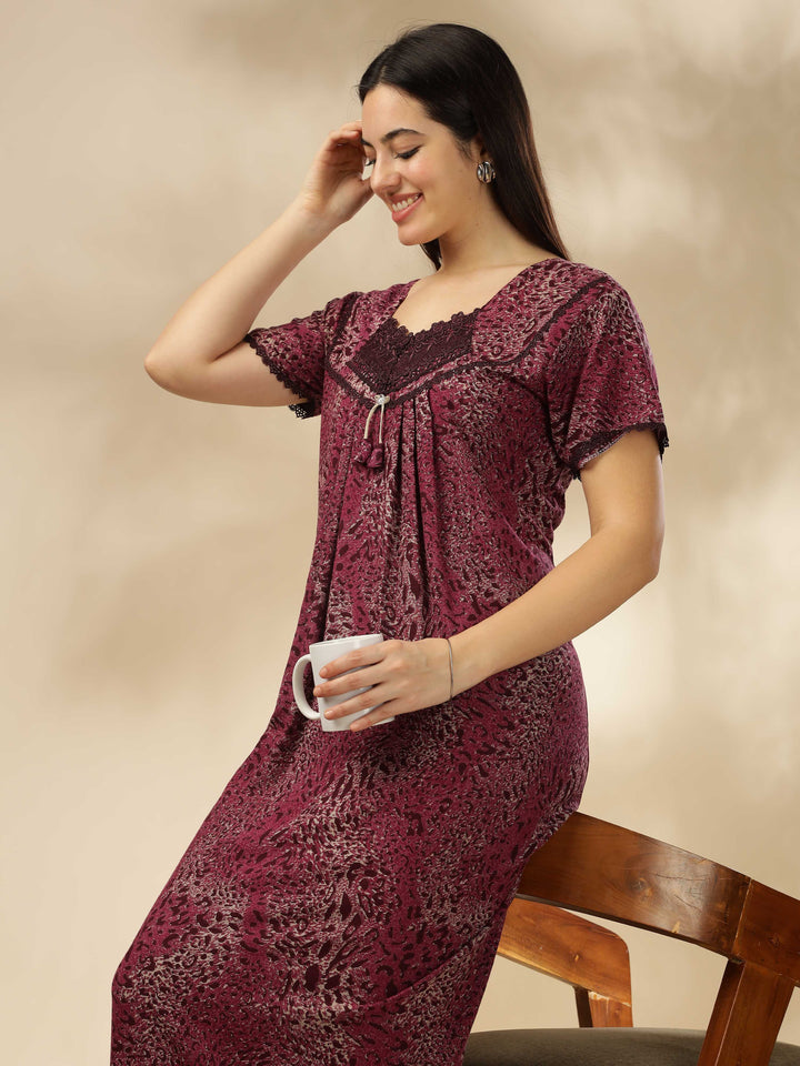 Cozy Pink Alpine Pleated Designer Nighty for Women  