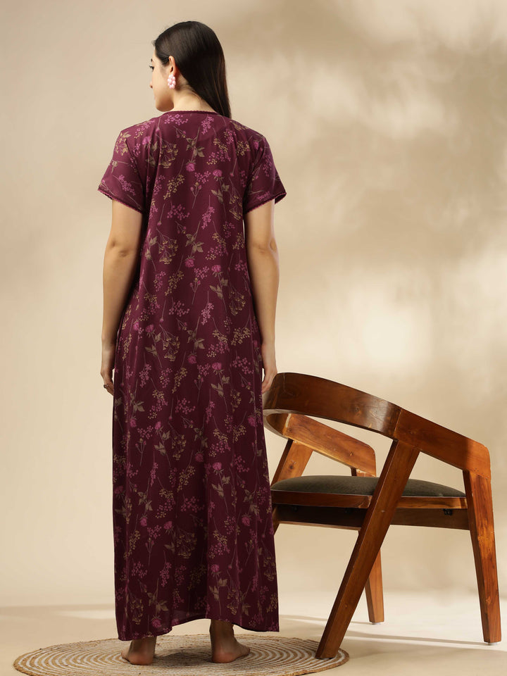 Purple Smoky Floral Alpine Maxi Nighty for Women