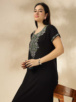 Raatrani Luxurious Black Alpine Nighty with Fancy Embroidery