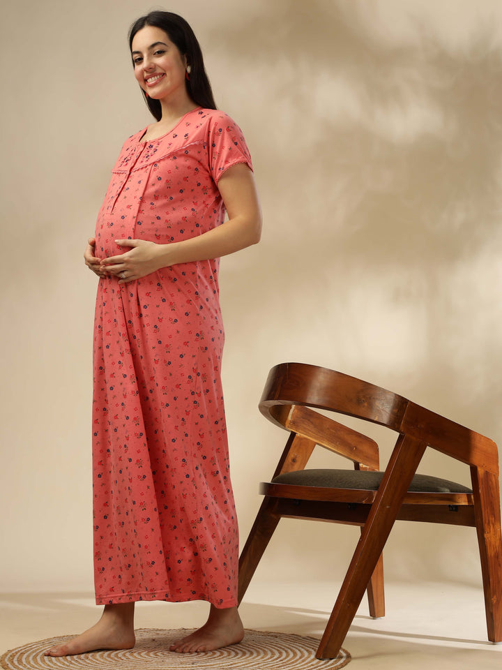 Georgia Peach Maternity Nightdress For Women