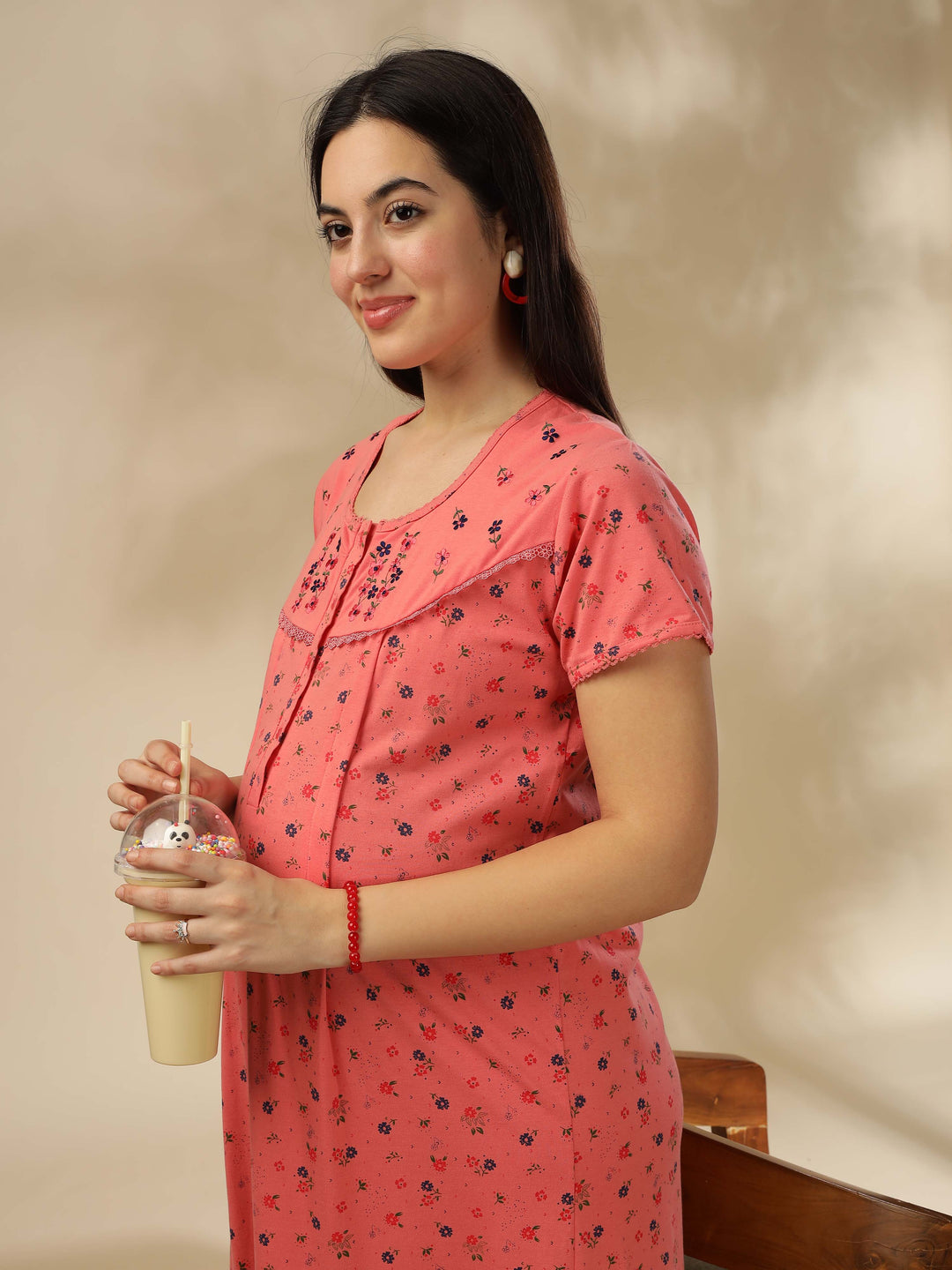 Georgia Peach Maternity Nightdress For Women