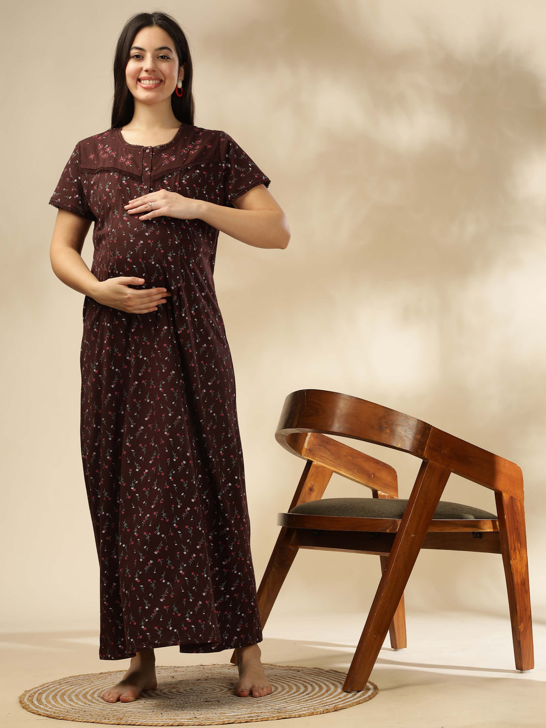 Chocolate maternity nightdress for women