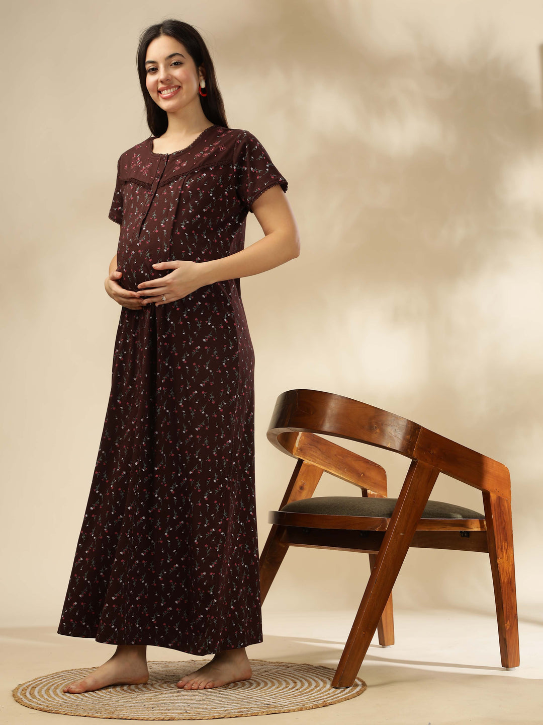 Chocolate maternity nightdress for women