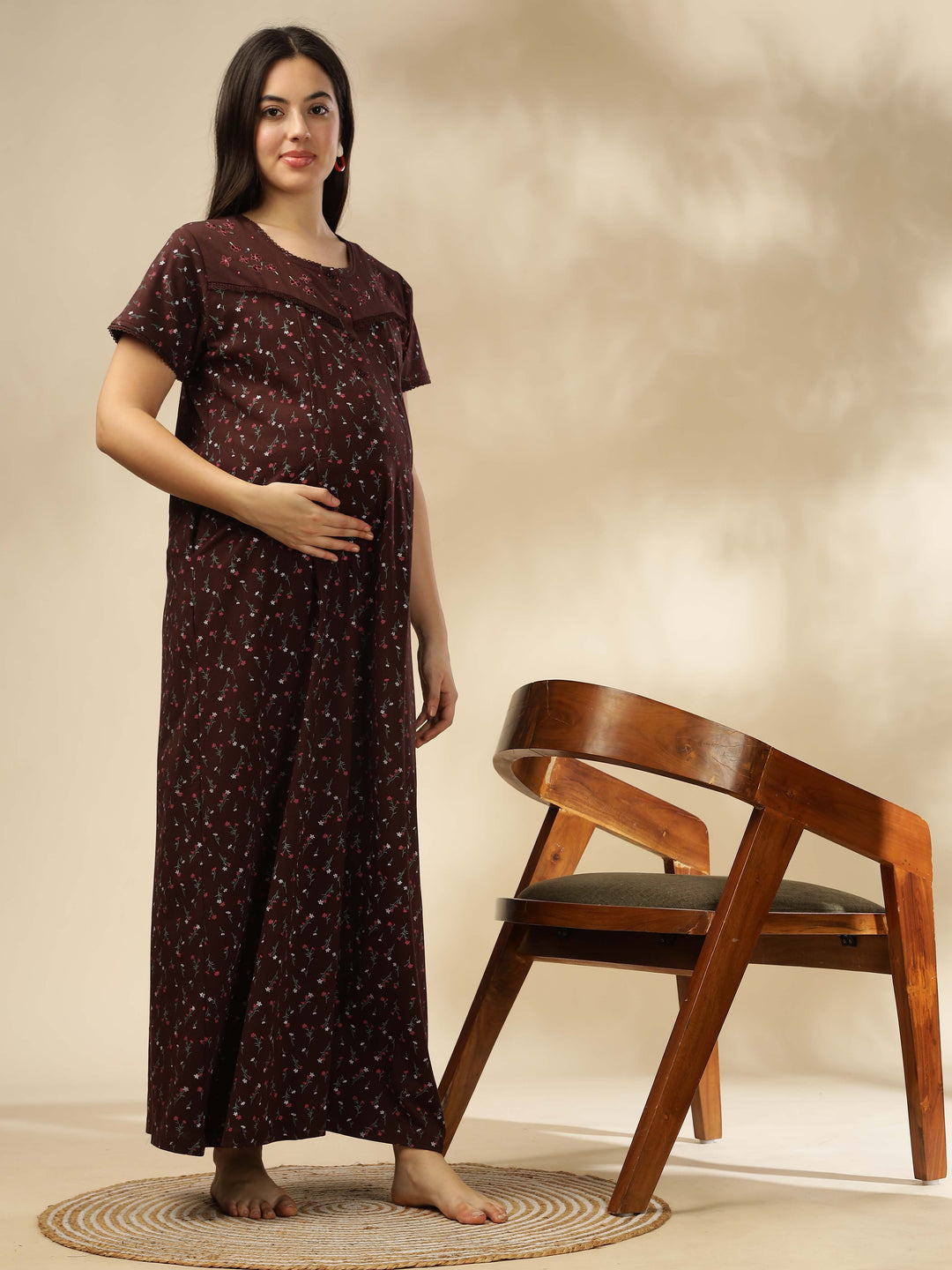 Experience comfort in our Chocolate Maternity Maxi Nightdress