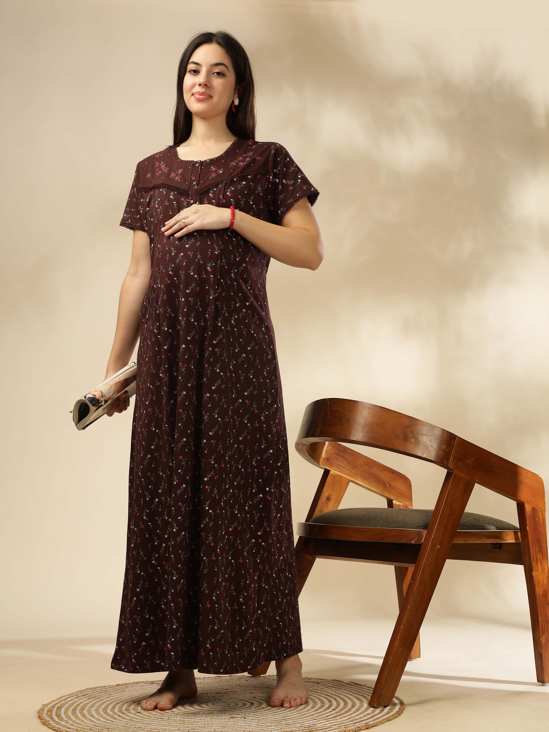 Chocolate maternity nightdress for women