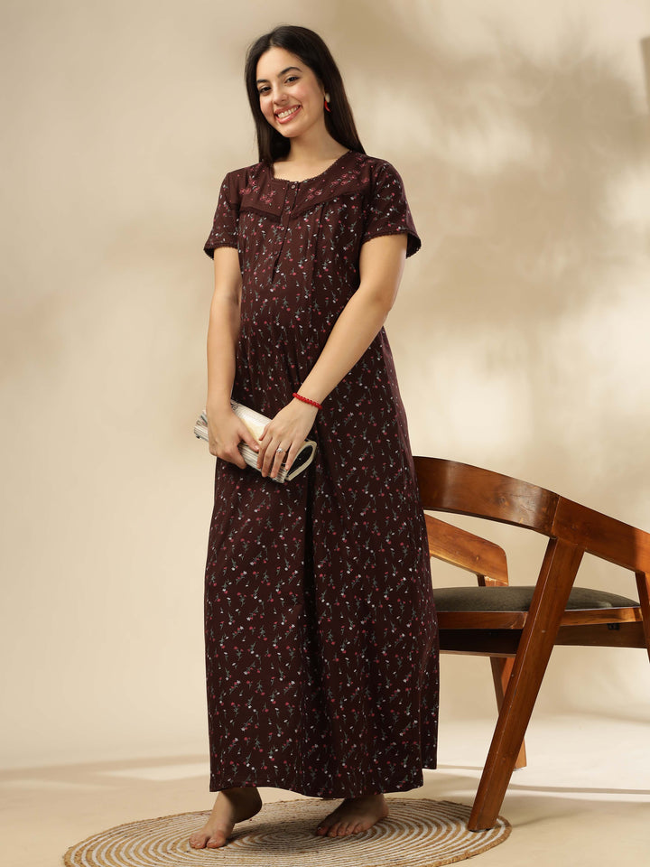 Chocolate maternity nightdress for women