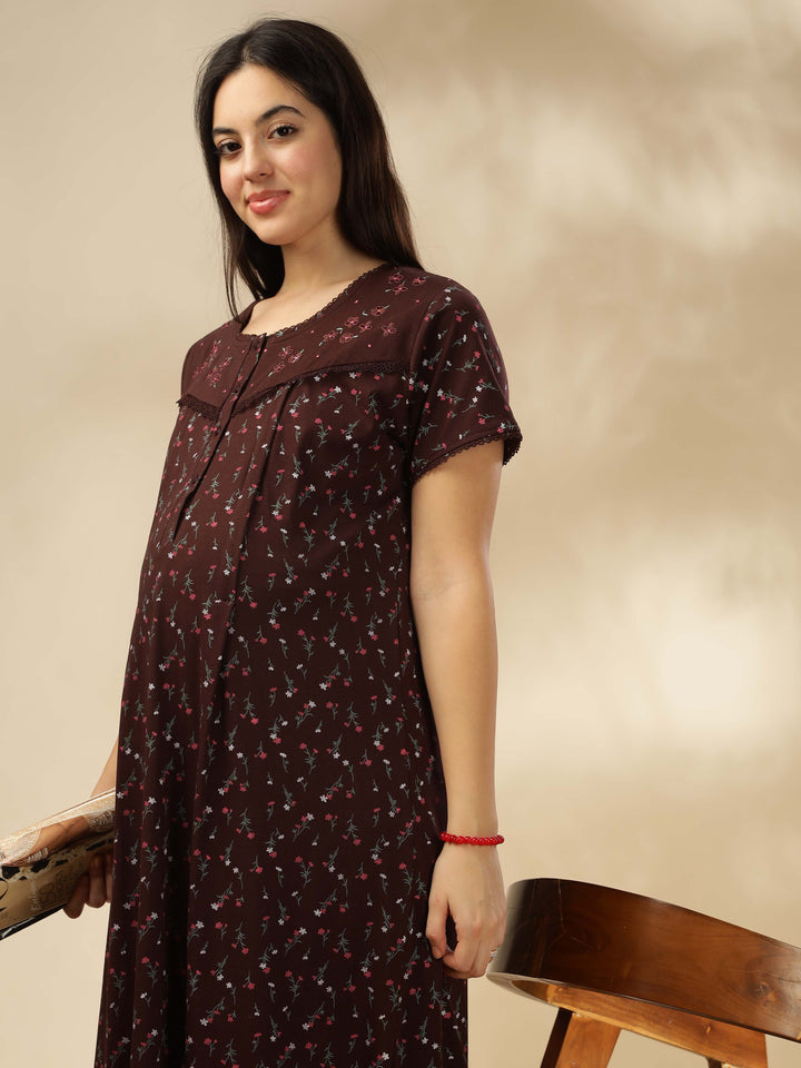 Chocolate maternity nightdress for women