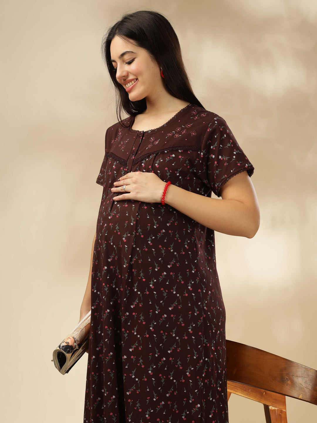 Chocolate maternity nightdress for women