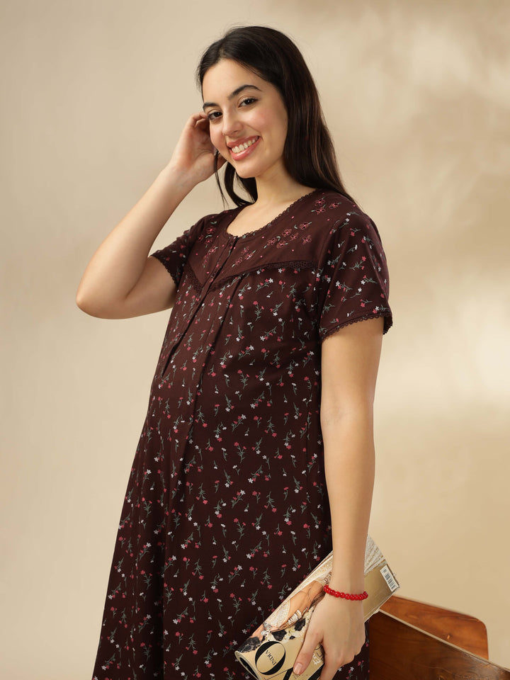 Chocolate maternity nightdress for women