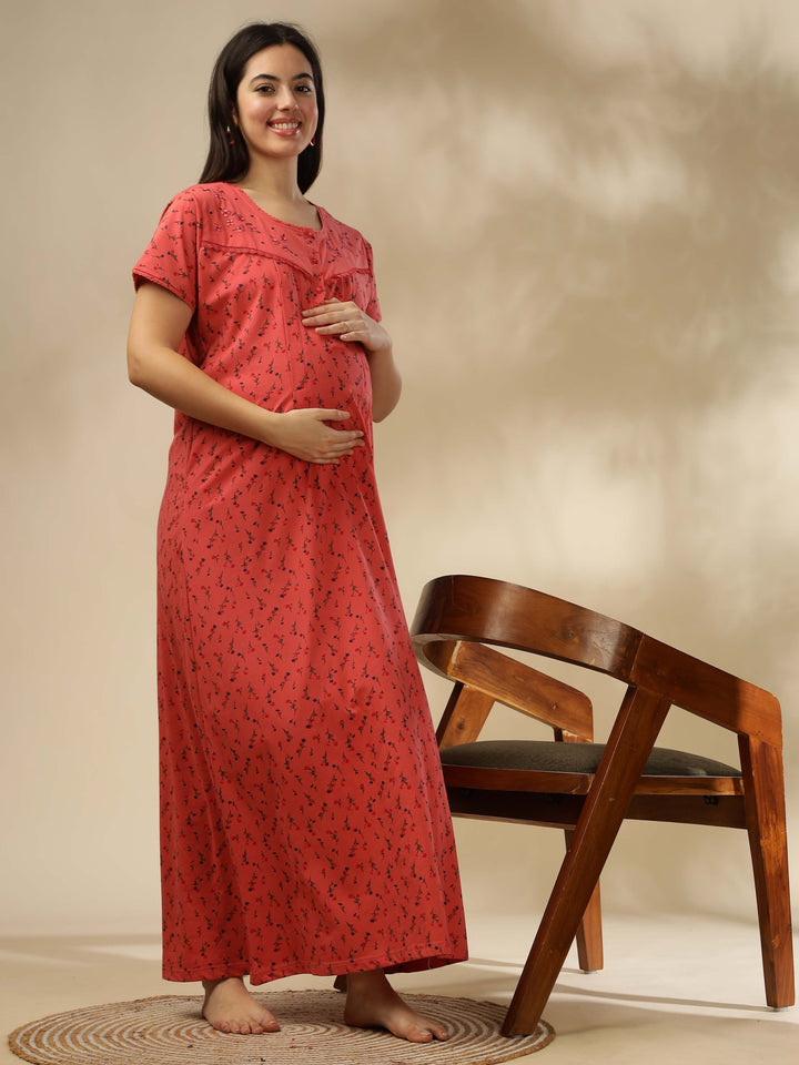 Soft and stylish, our Peachy Pink Maternity Maxi Nightdress awaits