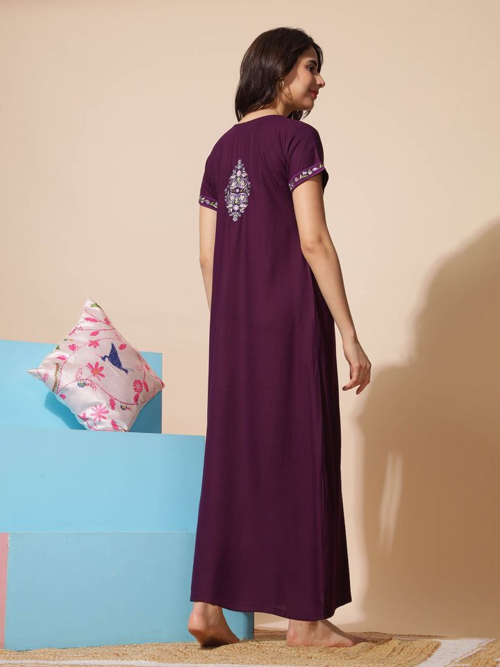  Alpine Nighty  New Embroidery Meets Alpine Elegance: Purple Designer Nighty- 9shines label 