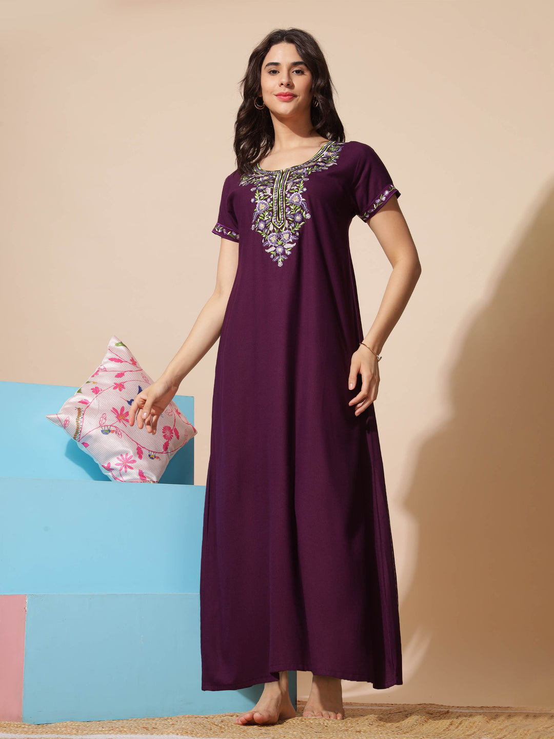  Alpine Nighty  New Embroidery Meets Alpine Elegance: Purple Designer Nighty- 9shines label 