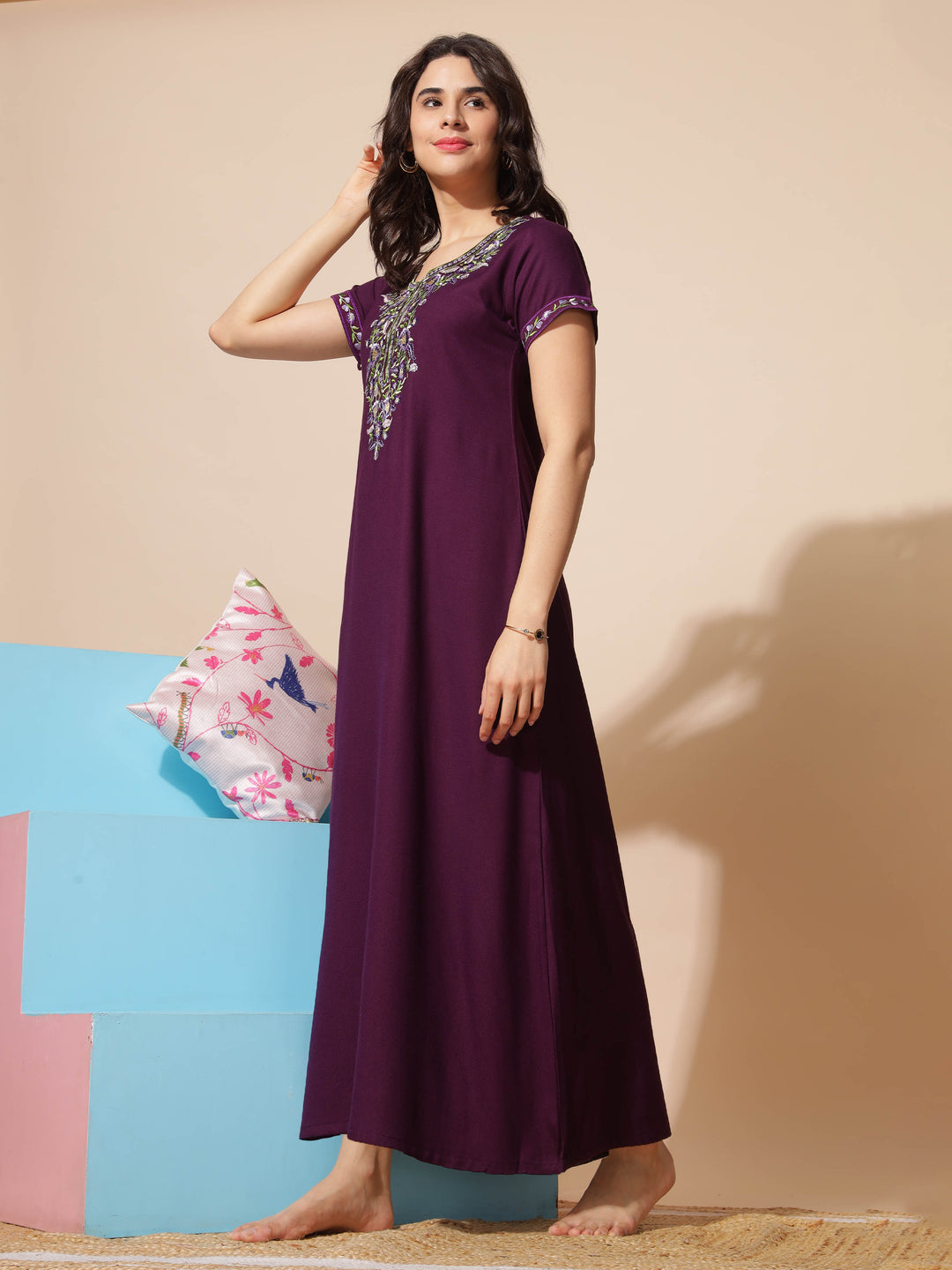  Alpine Nighty  New Embroidery Meets Alpine Elegance: Purple Designer Nighty- 9shines label 