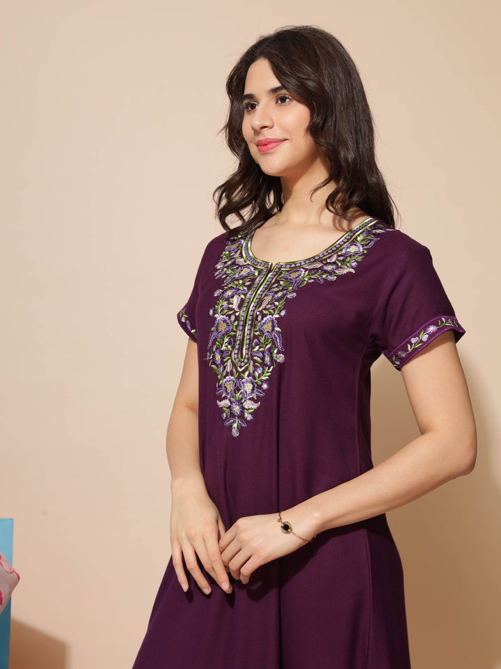  Alpine Nighty  New Embroidery Meets Alpine Elegance: Purple Designer Nighty- 9shines label 