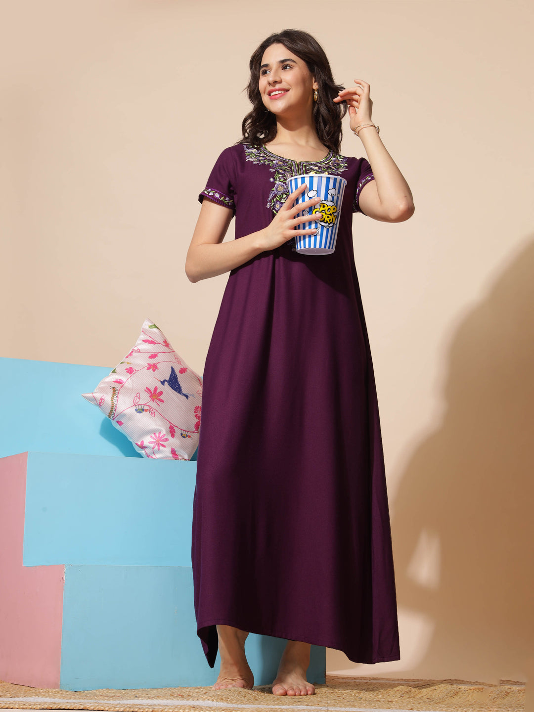  Alpine Nighty  New Embroidery Meets Alpine Elegance: Purple Designer Nighty- 9shines label 