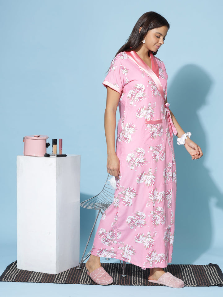 Cozy Pink Viscose Blend Housecoat for Women