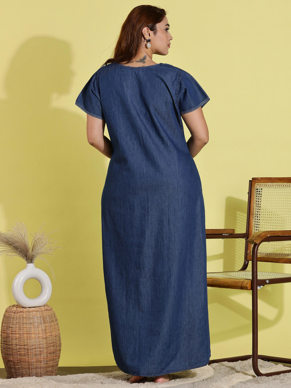 Premium Trendy Dark Blue Denim Nighty For Women