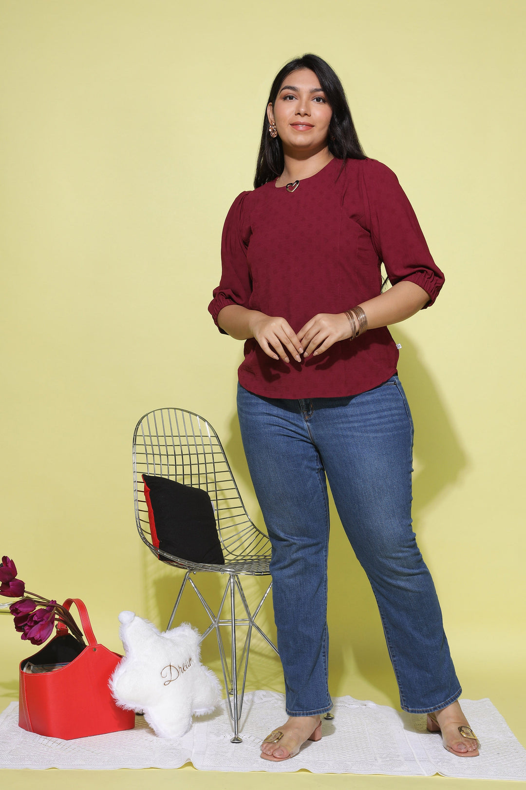  Casual Tops  Plus Size Tops - Shop Trendy Maroon Polyster Top Online- 9shines label 