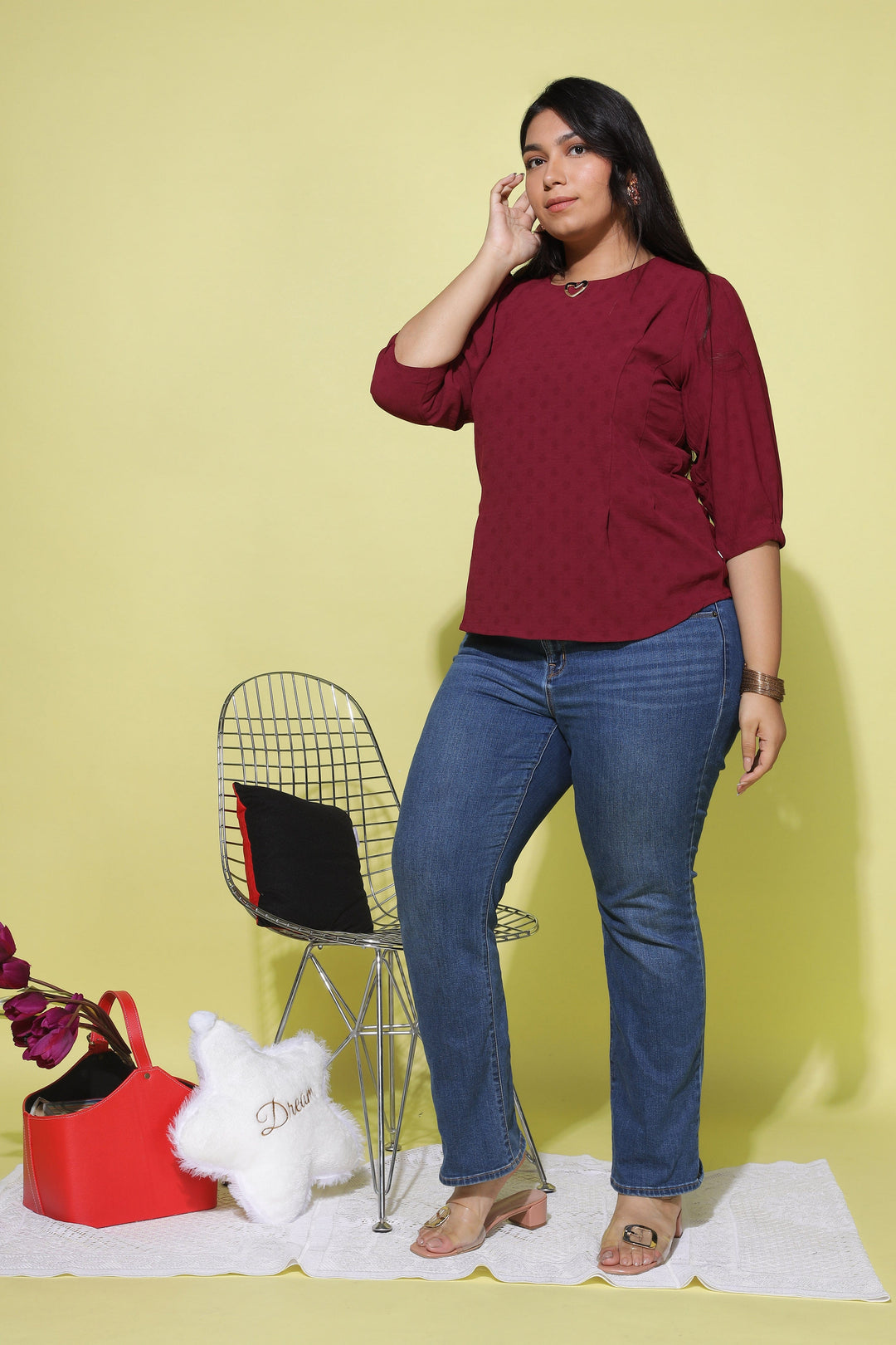  Casual Tops  Plus Size Tops - Shop Trendy Maroon Polyster Top Online- 9shines label 