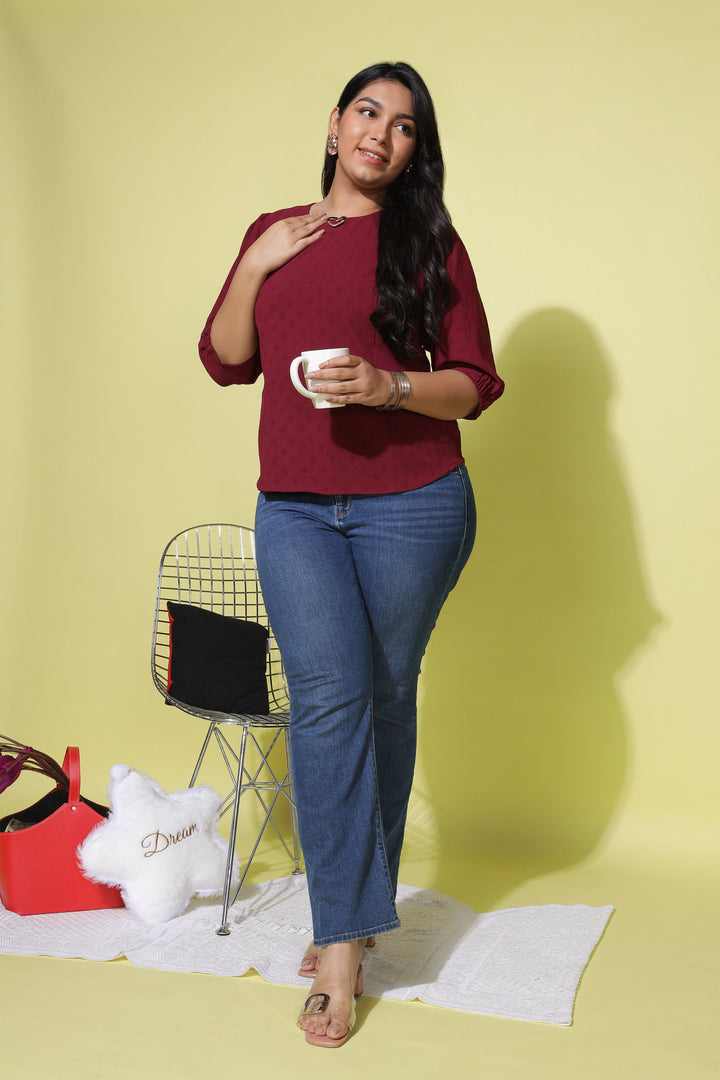  Casual Tops  Plus Size Tops - Shop Trendy Maroon Polyster Top Online- 9shines label 