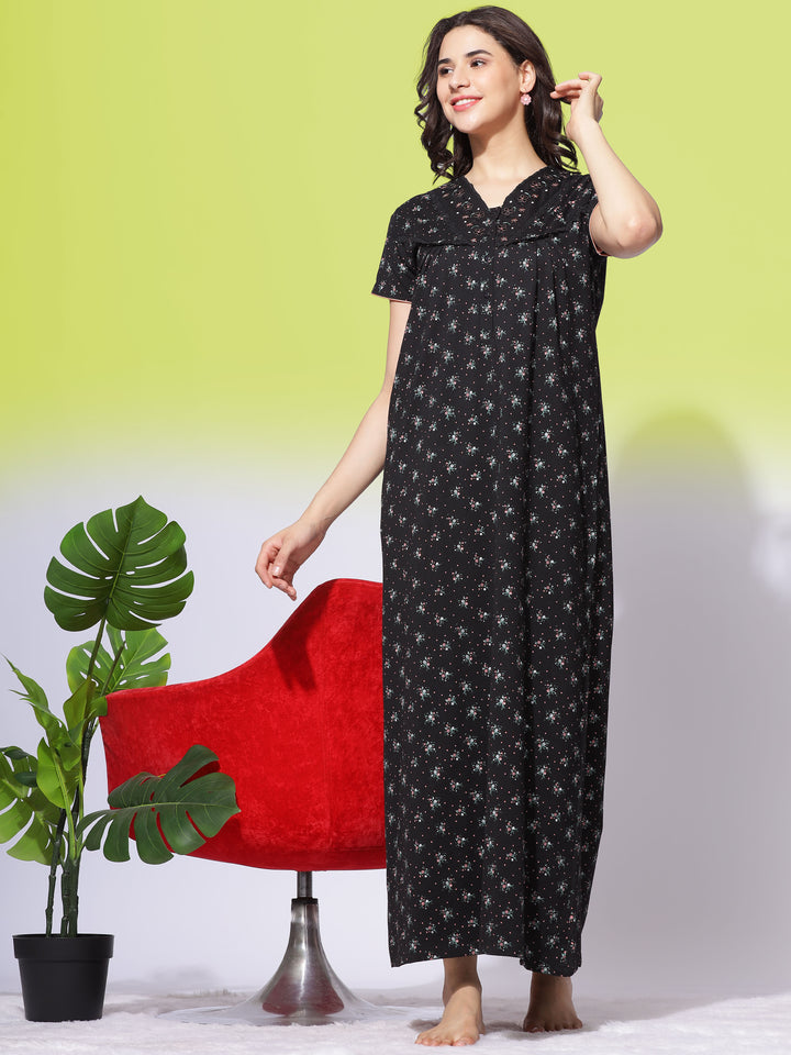  Cotton Blend Nighty  Black Nightdress by 9shines Label - Luxurious Cotton Blend Fabric- 9shines label 