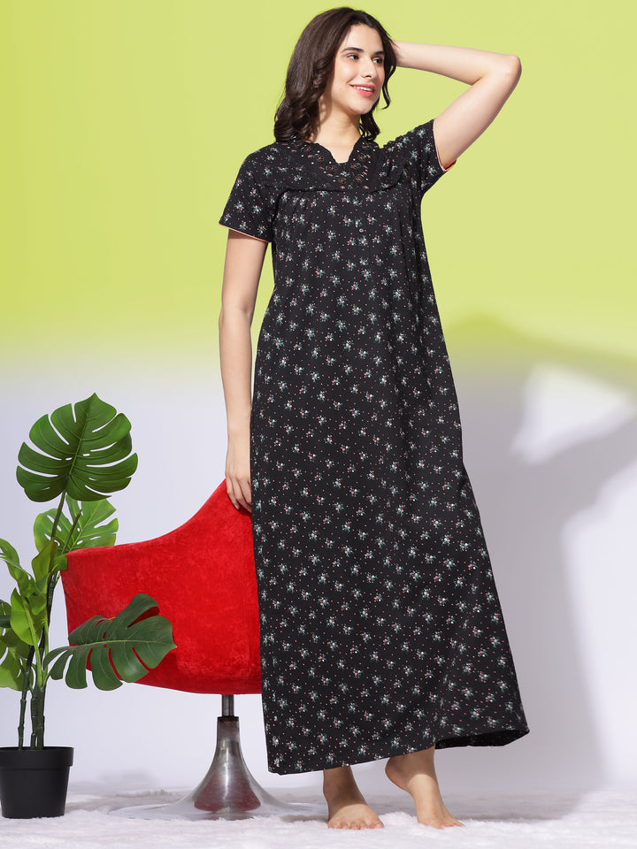  Cotton Blend Nighty  Black Nightdress by 9shines Label - Luxurious Cotton Blend Fabric- 9shines label 