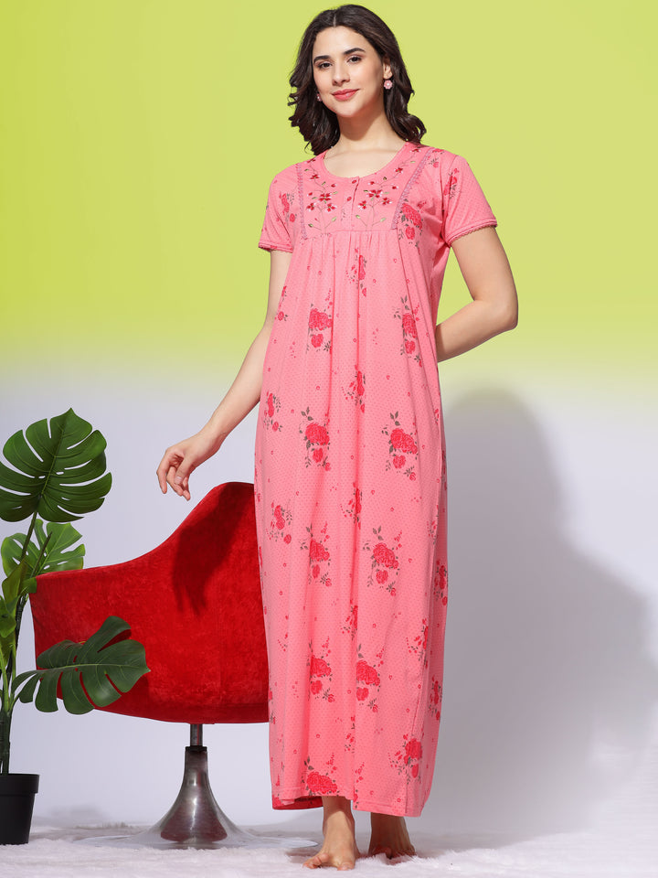 Trendy Rani Pink Cotton Blend Designer Nighty