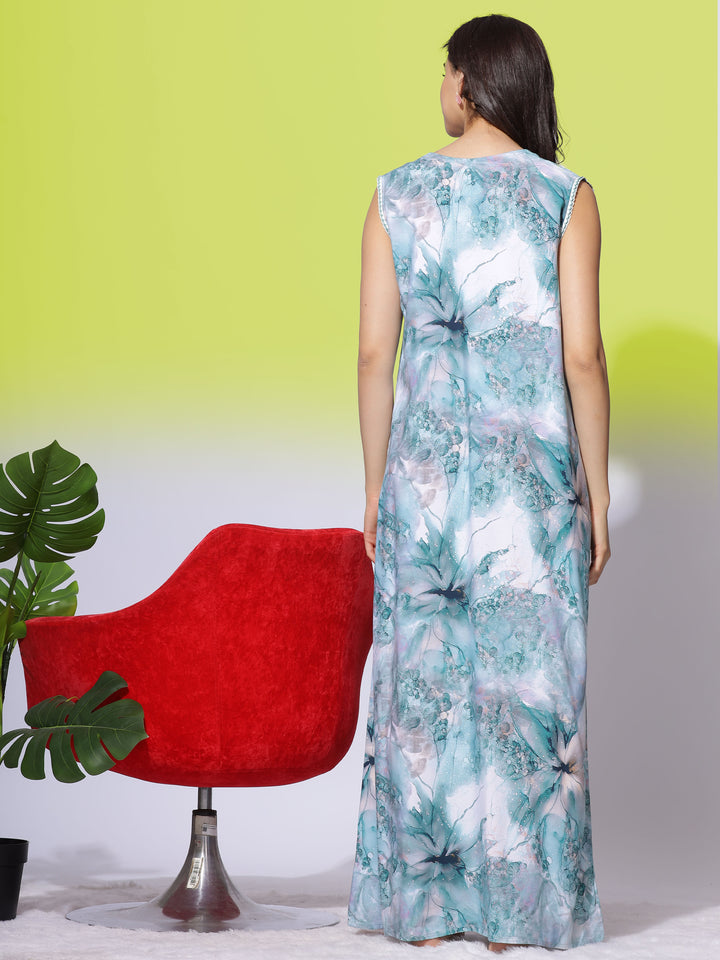 Luxurious Seafoam Green Sleeveless Nighties For Women