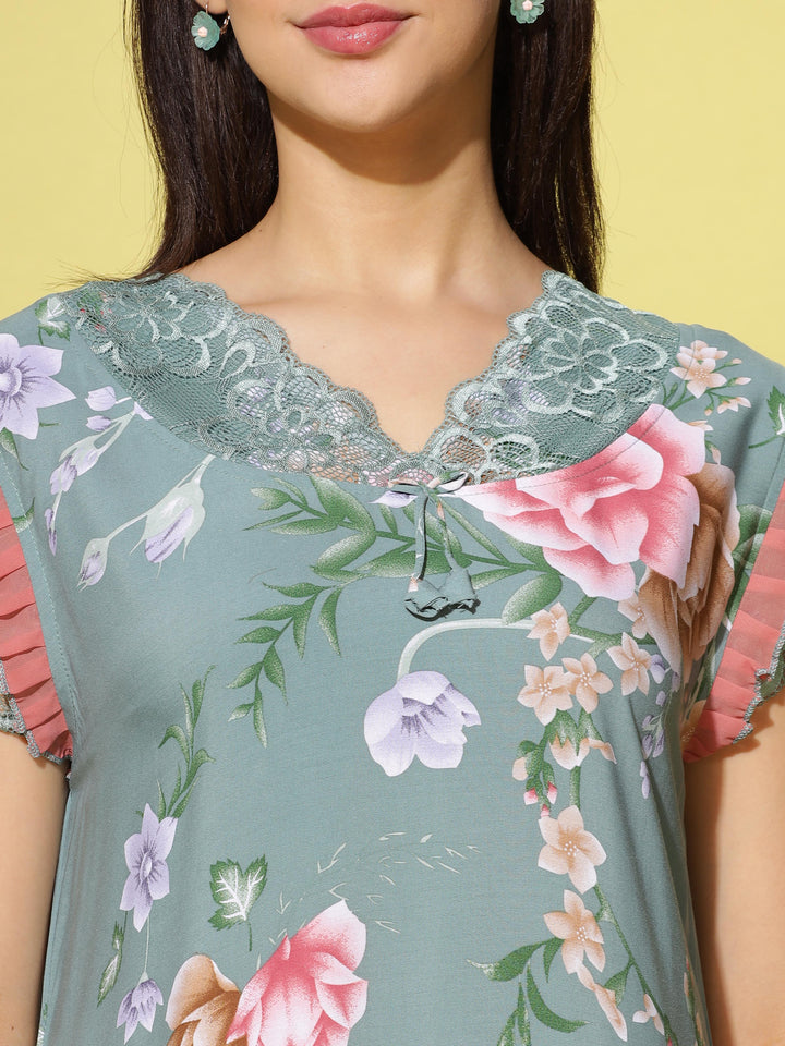  Rayon Designer Nighty  Navy Nighty - Shop Rayon Designer Floral Blue Nighty  - 9shines label 